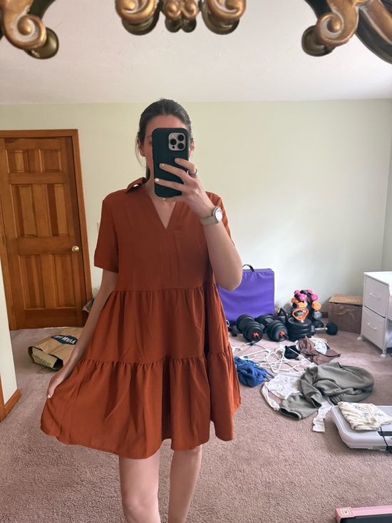 Amazon Dresses & Skirts - Amazon Women's Tiered V-Neck Mini Dress - Rust